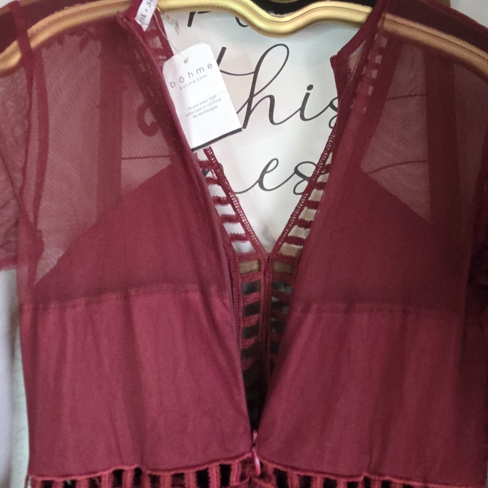 NEW Bohme Elegant Burgundy Lace Maxi Dress Size Small - Picture 12 of 12